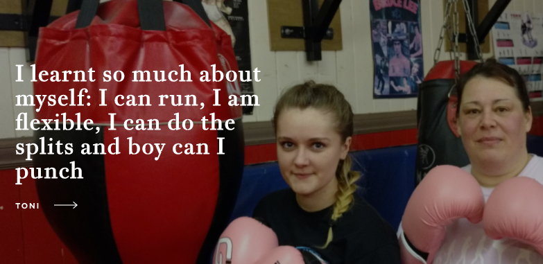 Young girl posed with boxing gloves for #ThisGirlCan campaign