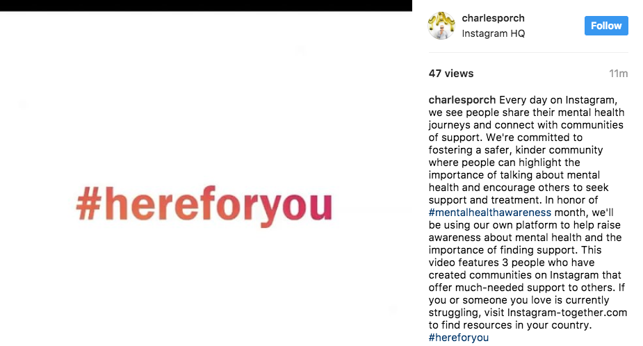 #HereForYou Instagram post